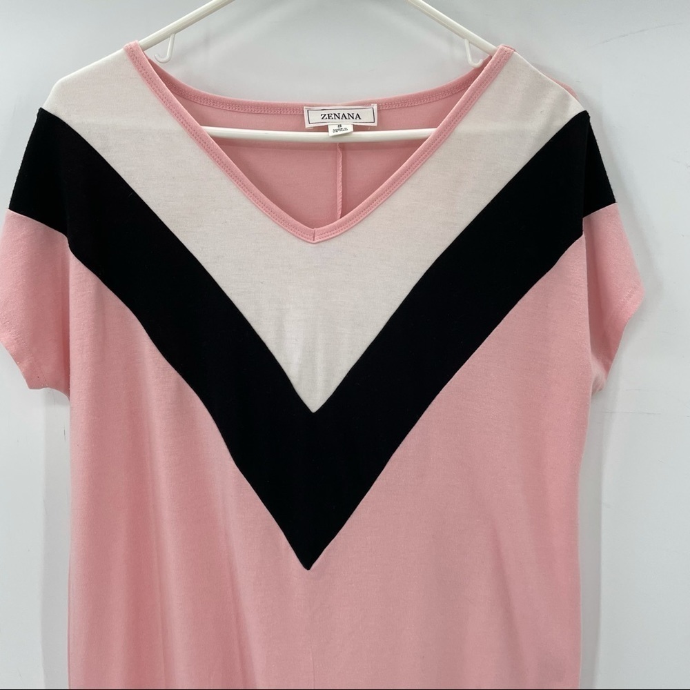 Zenana Pink, White & Black Tee Shirt - Picture 2 of 8